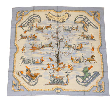 HERMES Carre 90 Scarf ”Traineaux et glissades” Silk Light Blue Auth am499b