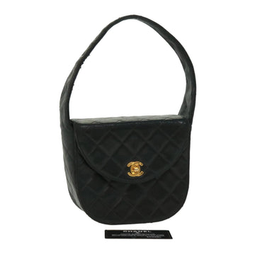 CHANEL Matelasse Turn Lock Shoulder Bag Lamb Skin Black CC Auth bs2819A