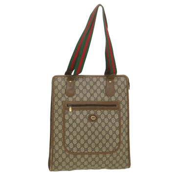 GUCCI GG Canvas Web Sherry Line Tote Bag PVC Leather Beige 89.02.092 Auth bs4214