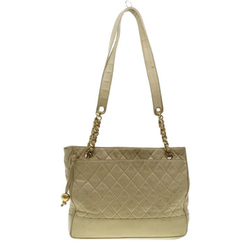 CHANEL Matelasse Chain Shoulder Bag Lamb Skin Beige CC Auth bs4338