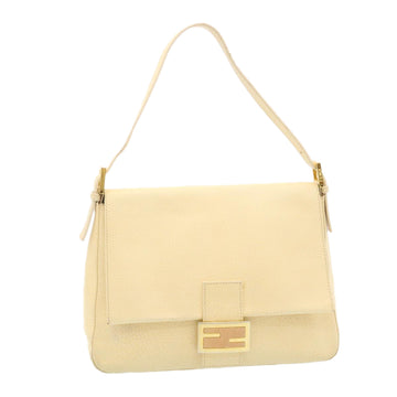 FENDI Mamma Baguette Shoulder Bag Leather Cream Auth bs441