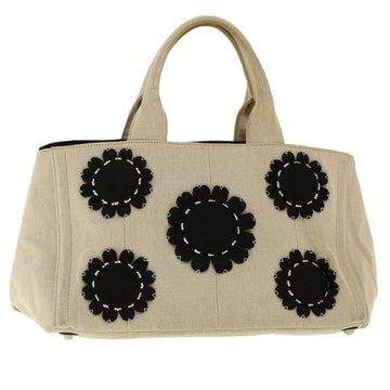 PRADA Flower Canapa GM Tote Bag Canvas Beige Auth bs5206