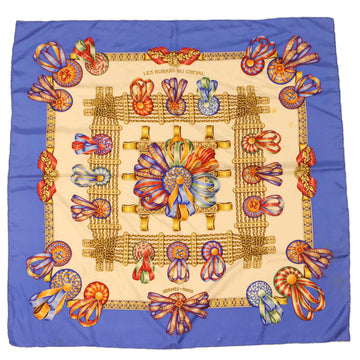 HERMES Carre 90 Scarf LESRUBANSDUCHEVAL Silk Blue Auth bs5293