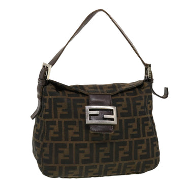 FENDI Zucca Canvas Mamma Baguette Shoulder Bag Black Brown Auth bs5426