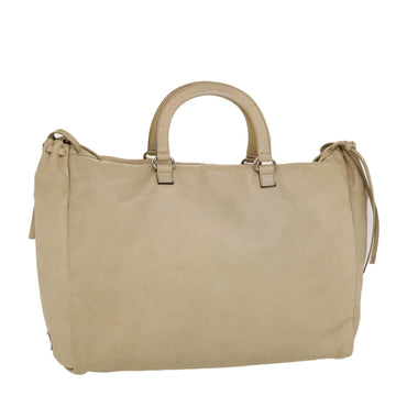 PRADA Hand Bag Leather Beige Auth bs5551