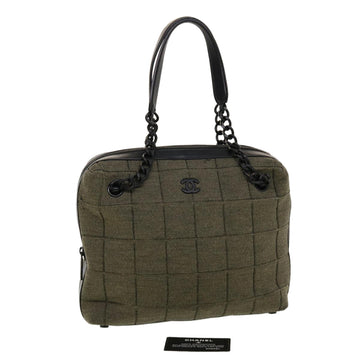 CHANEL Chain Shoulder Bag Cotton Gray Black CC Auth bs5566