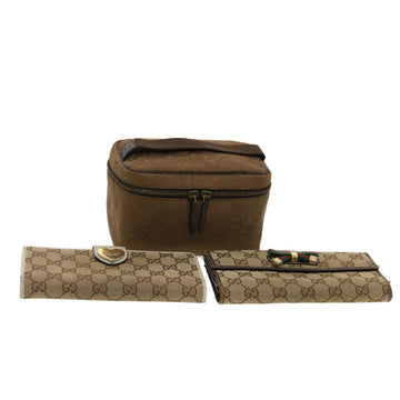 GUCCI GG Canvas Web Sherry Line Pouch Wallet 3Set Beige Red Green Auth bs5568