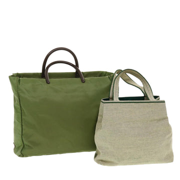 PRADA Hand Bag Nylon Canvas 2Set Green Beige Auth bs5769