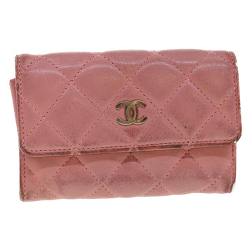 CHANEL Matelasse Coin Purse Lamb Skin Pink CC Auth bs5967