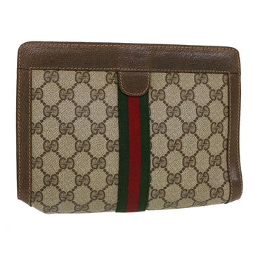 GUCCI GG Canvas Web Sherry Line Clutch Bag Beige Red Green 89.01.001 Auth bs5999