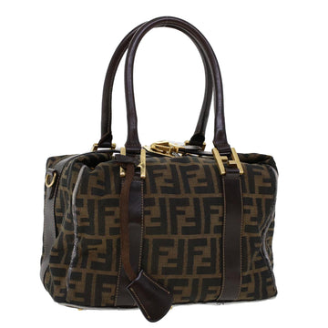 FENDI Zucca Canvas Hand Bag Black Brown Auth bs6206