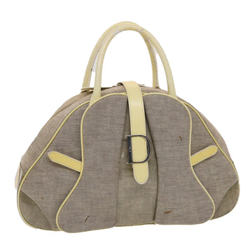 CHRISTIAN DIOR Double Saddle Hand Bag Canvas Gray Auth bs6547