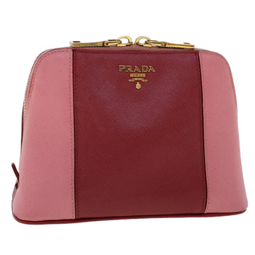 PRADA Cosmetic Pouch Saffiano Leather Pink Auth bs6549