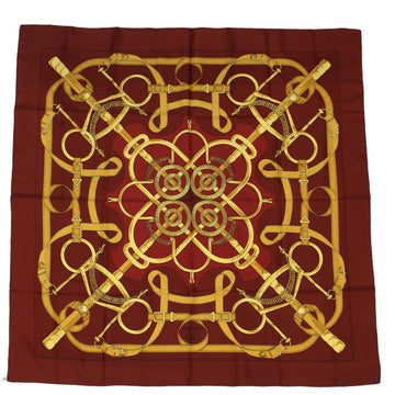 HERMES Carre 90 Eperon d�eor Scarf Silk Brown Yellow Auth bs6824