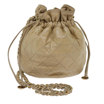 CHANEL Chain Shoulder Bag Lamb Skin Beige CC Auth bs6856