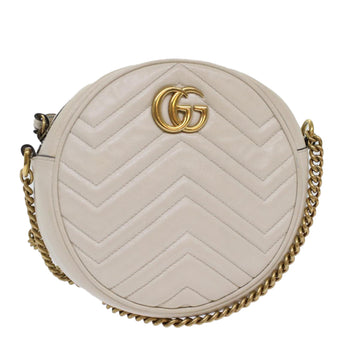 GUCCI GG Mormant Shoulder Bag Leather White 550154 Auth bs7044