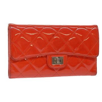 CHANEL Long Wallet Patent leather Orange CC Auth bs7321