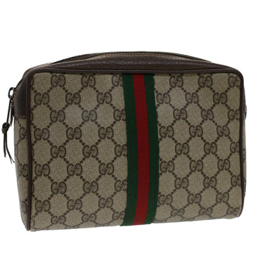 GUCCI GG Canvas Web Sherry Line Clutch Bag Beige Red 156.01.012 Auth bs7348