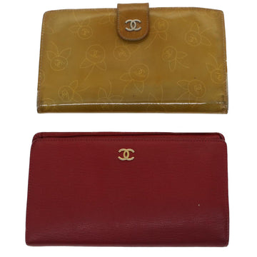 CHANEL Wallet Enamel Leather 2Set Yellow Red CC Auth bs7462