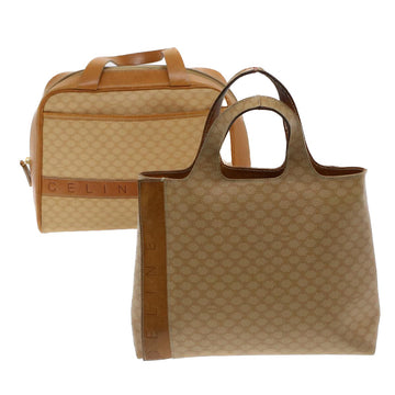 CELINE Macadam Canvas Hand Bag PVC Leather 2Set Beige Brown Auth bs7502