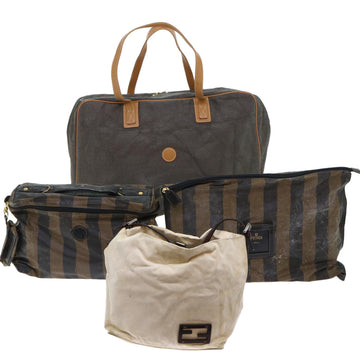 FENDI Pecan Canvas Clutch Shoulder Bag Coated Nylon 4Set Gray Brown Auth bs7508