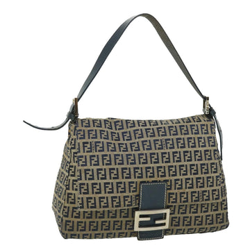 FENDI Zucchino Canvas Mamma Baguette Shoulder Bag Leather Navy Auth bs7518