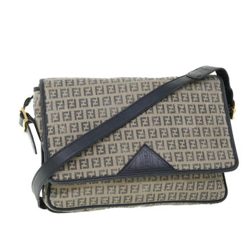 FENDI Zucchino Canvas Shoulder Bag Navy Auth bs7520