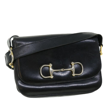 CELINE Shoulder Bag Leather Black Auth bs7529