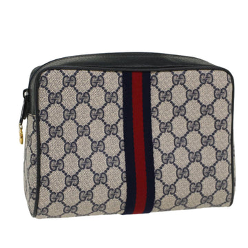 GUCCI GG Canvas Sherry Line Clutch Bag PVC Leather Gray Red Navy Auth bs7556