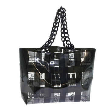 CHANEL Chain Tote Bag Enamel Black Clear CC Auth bs7716