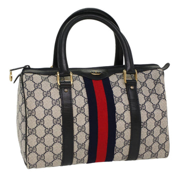 GUCCI GG Canvas Sherry Line Boston Bag Gray Red Navy 37 012 3841 Auth bs7794