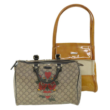 GUCCI GG Canvas Hand Bag PVC Leather Patent 2Set Beige Auth bs7882