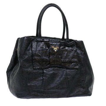 PRADA Hand Bag Leather Black Auth bs7995