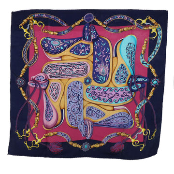 HERMES Carre 90 FESTIVAL Scarf Silk Pink Blue Auth bs8068