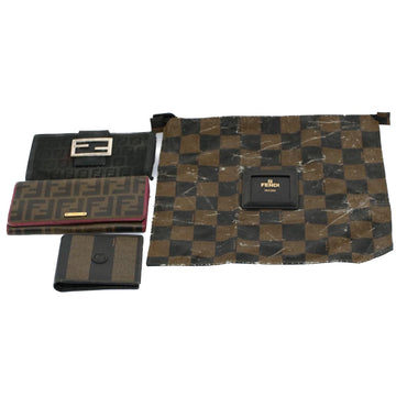 FENDI Zucca Zucchino Canvas Pouch Wallet Canvas 4Set Brown Black Auth bs8399