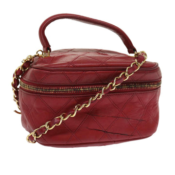 CHANEL Chain Hand Bag Leather 2way Red CC Auth bs8644