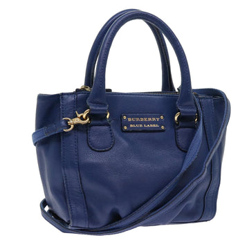 BURBERRY Blue Label Hand Bag Leather 2way Blue Auth bs8744