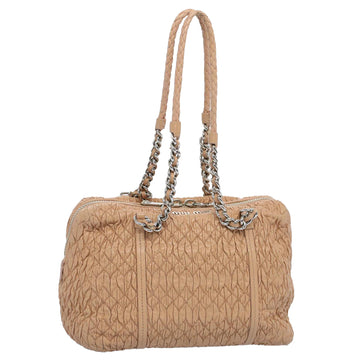 MIU MIU Materasse Chain Shoulder Bag Leather Beige Auth bs8848