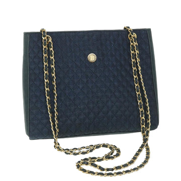 BALLY Chain Shoulder Bag Canvas Leather Navy Auth bs8851