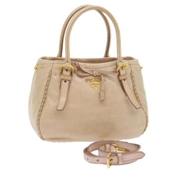 PRADA Hand Bag Leather 2way Beige Auth bs9238