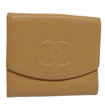 CHANEL Wallet Caviar Skin Beige CC Auth bs9536