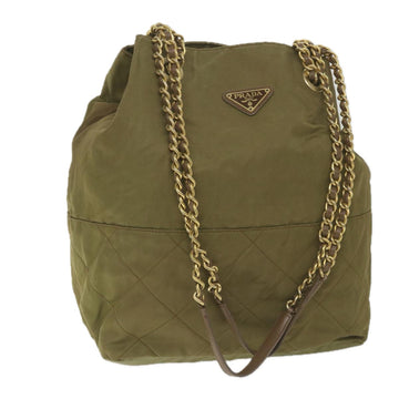 PRADA Chain Shoulder Bag Nylon Khaki Auth bs9995