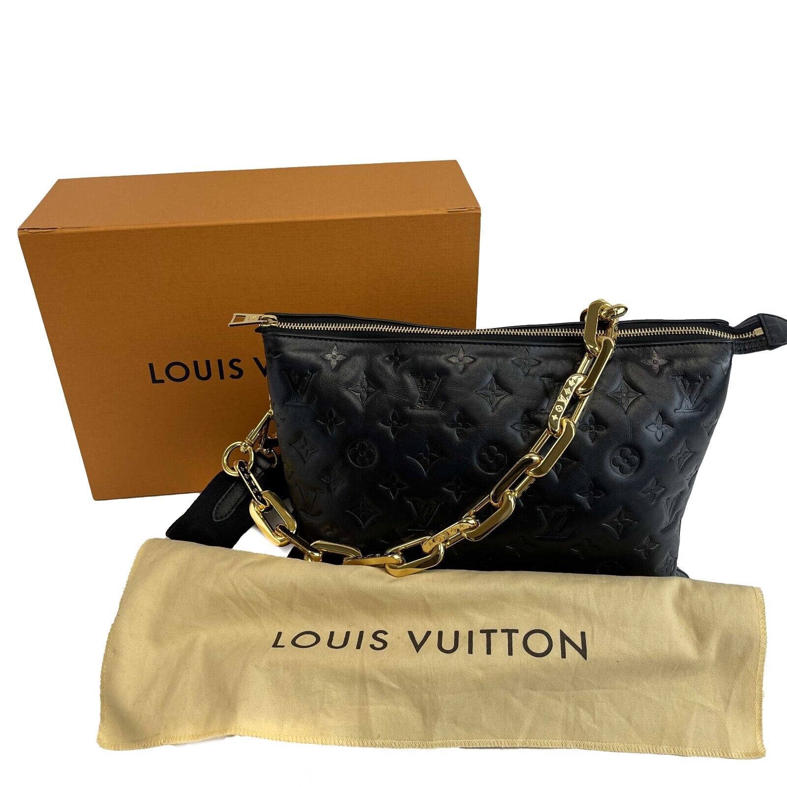 Louis Vuitton - Coussin MM - Black Leather Shoulder Bag w/ 2 Straps FULL  KIT For Sale at 1stDibs