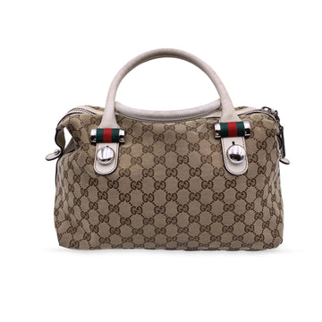 GUCCI Beige White Monogram Match Ball Boston Bag Satchel