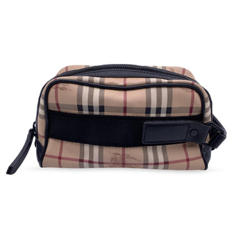 BURBERRY Beige Nova Check Canvas Cosmetic Wash Bag Handbag