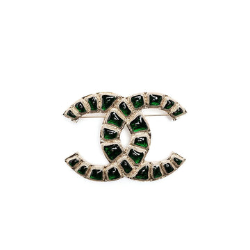 CHANEL Emerald CC Stone Brooch