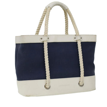 BURBERRY Hand Bag Canvas White Navy Auth cl365