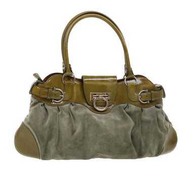 SALVATORE FERRAGAMO Hand Bag Suede Gray Green AU-21 5370 Auth cl425