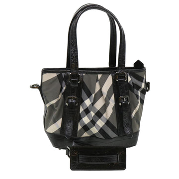 BURBERRY Nova Check Hand Bag Nylon 2way Black Auth cl448