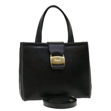 SALVATORE FERRAGAMO Shoulder Bag Leather 2way Black AQ-218252 Auth cl487